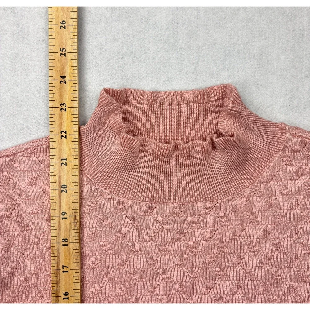 Retrology Pink Textured Knit Mock Neck Ruffle‎ Sweater Large Long Sleeve Top